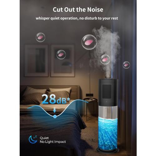 8L Humidifiers for Bedroom, 30dB Quiet, 500ft² Coverage, 60H Runtime, Top Fill, 3-in-1 Humidifier Large Room & Essential Oil Diffuser & Ambient Light, Sleep Mode, 16H Timer, Auto Shutoff Protection
