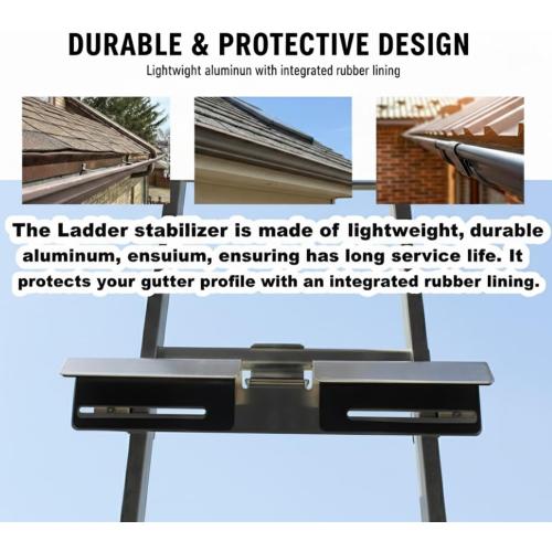 Premium Aluminum Gutter Guard for Ladders - Universal Ladder Stabilizer & Roof Protector - Prevents Gutter Damage & Enhances Safety - Fits Ladders Up to 18.9 Inches Wide