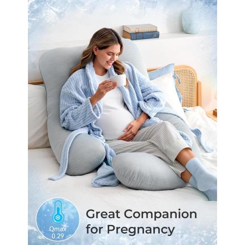 Momcozy Pregnancy Pillows with Cooling Cover, U-Shaped Full Body Maternity Pillow for Side Sleepers 57 Inch - Support for Back, Hip, Belly, Legs for Pregnant Women
