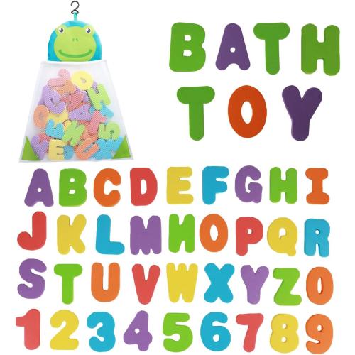 Bath Toys Organizer   36 Soft Foam ABC 123 Letters & Numbers Bathroom Alphabet Baby Toys for Early Learning Foam Letters and Quick Dry Storage Net Bag