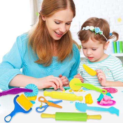 Dough Tool Set, 9 Pcs Dough Tools Sets for Kids Ages 4-8, Dough Accessories Includes Cutters Roller, Rolling Pins, Safety Scissors, Plastic Knife, Plastic Rollers