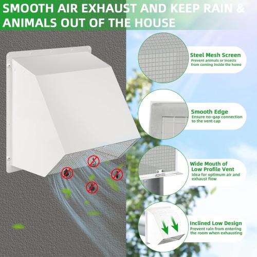 6 Inch Hooded Wall Vent with Screen and Damper,6 Vent Hood Wall Exhaust Vent Cover,Dryer Vent Cover Outside,6Vent Cover Exterior Wall Vent Cap for Range Hood Kitchen Air Ventilation,Galvanized Steel