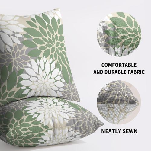 Sage Green White Grey Gray Pillow Covers 18X18 Inch Set of 2, Spring Modern Geometry Dahlia Floral Print Decorative Throw Pillow Covers Outdoor Farmhouse Cushion Case for Couch Sofa Bed Decor