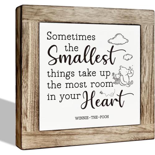 Classic Winnie the Pooh Decorative Wooden Table Sign, Cute Bear Shelf Table Decoration, Inspirational Wood Box Sign Decor for Nursery Kids Room Playroom Bedroom Baby Shower