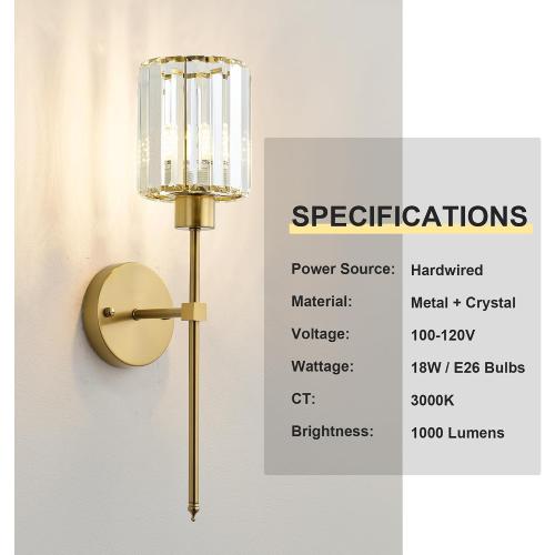 KARTOOSH Hardwired Crystal Wall Sconces Set of 2