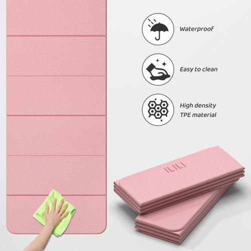 ILILI Foldable Yoga Mat 71 * 24 * 0.3 Inch | Lightweight TPE Non Slip Exercise Mat, Waterproof Portable Fitness Mat for Home Gym, Pilates, Stretching & Daily Workouts