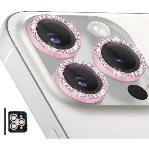 Camera Lens Protector for iPhone 14 Pro/iPhone 14 Pro Max, Individual Tempered Glass Aluminum Alloy Ring Lens Cover with Installation Tray Fit for iPhone 14 Pro/14 Pro Max Diamond Pink