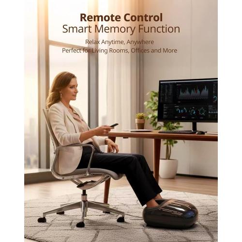 Shiatsu Foot Massager Machine with 3-Level Heat, Deep Kneading Therapy, Air Compression, Auto-off Timer, Remote Control, for Plantar Fasciitis, Neuropathy, Pain Relief, for Men Women Size up to 13