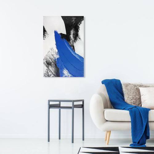 YPY Blue Abstract Canvas Wall Art: Modern Minimalist Black and White Picture Handmade Textured Oil Painting Poster for Living Room Bedroom Bathroom Office Home Wall Decor 24x36