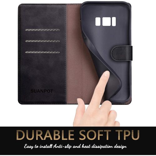 SUANPOT for Samsung Galaxy S8 5.8(Non S8  6.2) with RFID Blocking Leather Wallet case Credit Card Holder, Flip Folio Book Phone case Shockproof Cover Women Men for Samsung S8 case Wallet (Black)