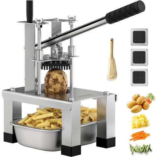 French Fry Cutterr,Professional Potato Cutter Slicer with 3/8, 1/2, 1/4 Stainless Steel Blades Stainless Steel Vegetable Chopper for Potato,Carrot,Cucumber,Onion,Home Use