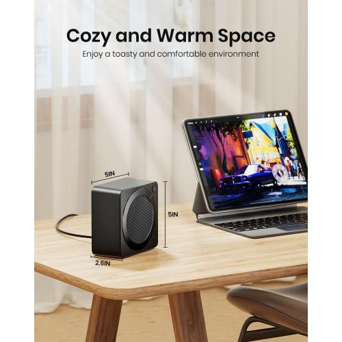 Gaiatop Mini Space Heater, Lightweight PTC Ceramic Fast Heating 500W Energy Efficient for Indoor Use, Overheating & 45° Tip-Over Protection, Portable Desk Electric Heaters for Office Home Black