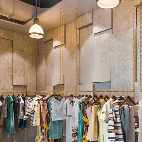 2 Pcs Height Adjustable Metal Chain Clothing Hanging Racks,Creative Commercial Wedding Dress Display Shelf,Retail Store Garment Rack,Ceiling Mount Clothes Storage Rod (Gold, 35.5 L)