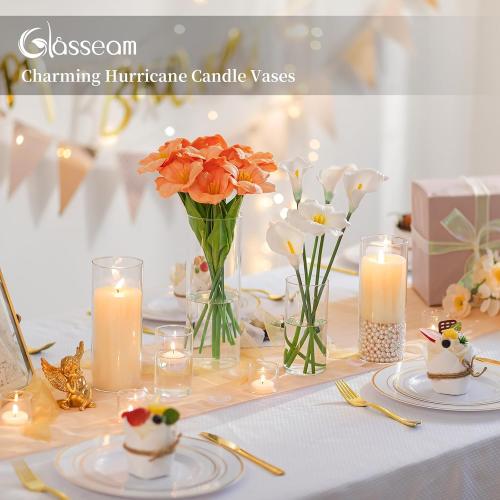 36Packs Cylinder Glass Vases for Centerpieces: Glasseam Clear Flower Vases Set Bulk 4 6 8 10 Hurricane Floating Pillar Candle vase Holder - Modern Centerpiece for Wedding Dining Home Table Decor