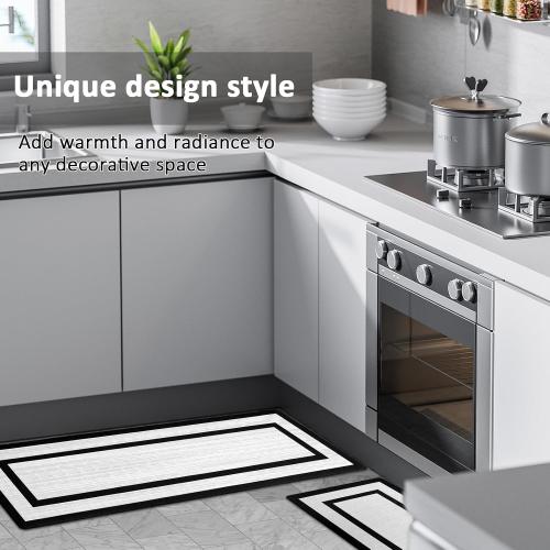 2Pcs Kitchen Anti-Fatigue Rugs 2 Size Non-Slip Kitchen Entryway Mat Waterproof Kitchen Mats Easy to Clean Kitchen Rugs for Kitchen Floor Office (Black, S & L)