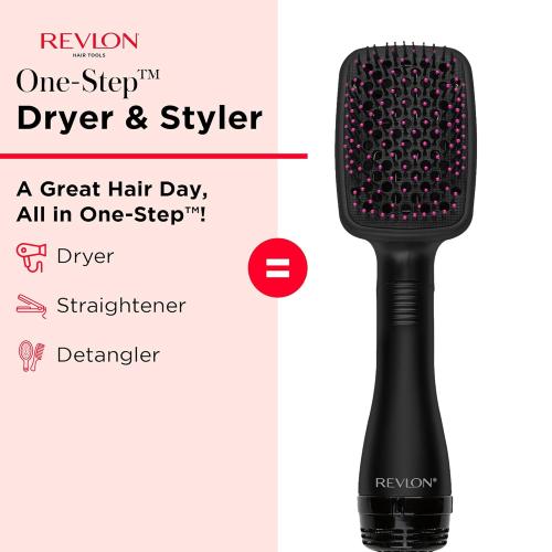 REVLON One-Step Hair Dryer and Styler, All-in-One Hair Brush Straightener for Salon-Quality Smooth & Straight Styles, Black