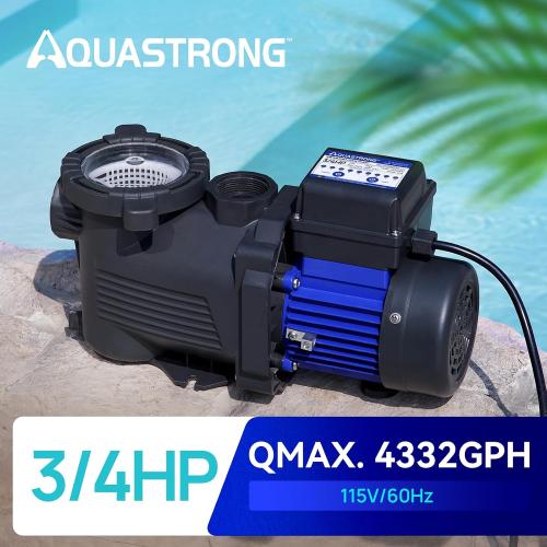 AQUASTRONG 3/4 HP Above Ground Pool Pump with Timer, 1.25&1.5''adapter, 115V, 4332GPH, High Flow, Powerful Self Primming Swimming Pool Pumps with Filter Basket