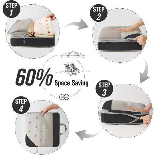 WOOMADA Compression Packing Cubes for Suitcases Travel Essentials 6 Set Rectangle Mesh Expandable Travel Bags Organizer for Luggage