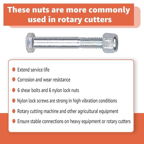 Grade 5 Shear Bolt Kit Compatible with Rotary Cutters & Bush Hog - 1/2x3.5 Nylock Nuts, 6 Pack (Lusperi)