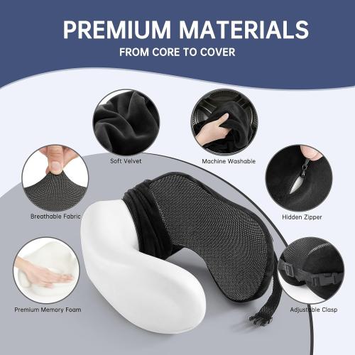 Travel Neck Pillow Memory Foam Adjustable Clasp for Airplane | Ergonomic Support, Removable Washable Cover, Portable Travel Bag. Ideal for Car, Office & Long Flights. Green❗❗❗❗