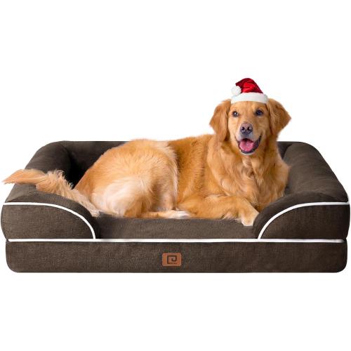 EHEYCIGA Orthopedic Dog Beds for Extra Large Dogs, Waterproof Memory Foam XL Dog Bed with Sides, Non-Slip Bottom and Egg-Crate Foam Big Pet Couch Bed with Washable Removable Cover, Brown