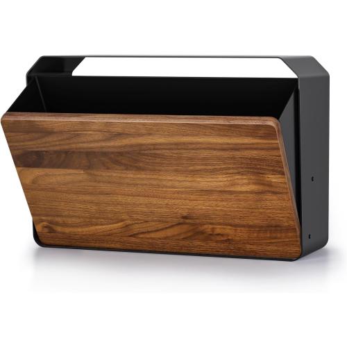 Black and Walnut Wall-Mount Mailbox for House - Walnut & Galvanized Steel Rust-Proof Metal Post Box, Large Capacity, Easy to Install Wall Mount, Mailboxes for Outside House Porch, 15.8 x 9.2 x 6