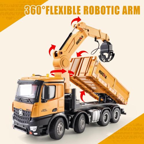 26CH Remote Control Dump Truck, 4 in 1 RC Dump Truck Wood Grabber Toy, Heavy Duty Construction Toys Vehicle, Birthday Gifts Ideas for Kids Adults, 1/14 Scale Trucks