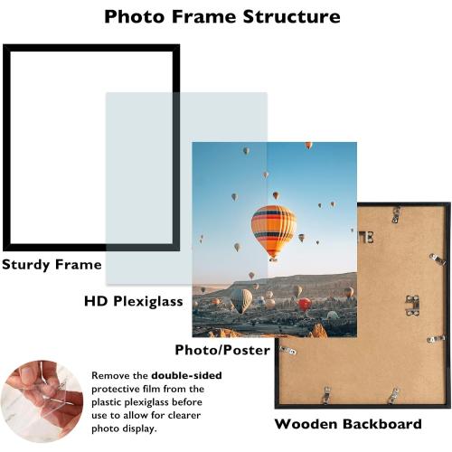 16x18 Picture Frame Black for Poster Photo Picture, Horizontal and Vertical Formats for Wall Hanging, 16 x 18 Wall Gallery Poster Photo Frame for 16 by 18 Photos Posters, Black