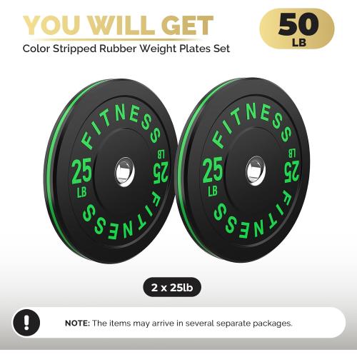 2 Inch Bumper Plates，10-500lbs，Barbell Rubber Olympic Weight Plates Set for Home Gym, Strength Training & Weight Lifting, Multiple Options Colors
