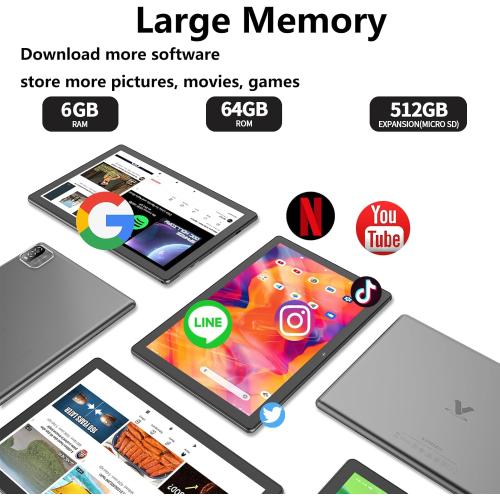 VOLENTEX 10 Inch Android 15 Tablet, 10.1 Touch Screen IPS HD Display, 64GB Pad, 2MP 8MP Dual Lens, WiFi6 Bluetooth, 6000mAh Battery (Gray)