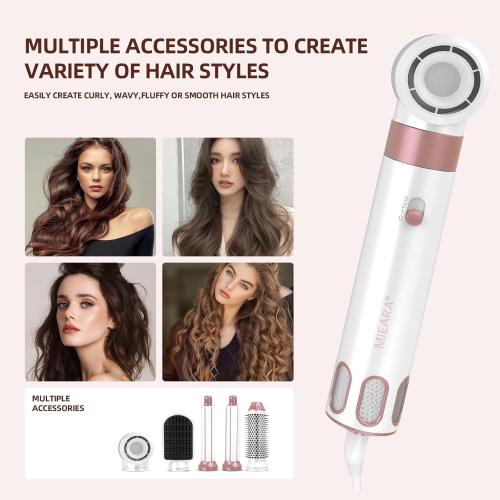Color Pink 5 in 1 Hair Styler, Hot Air Brush, Hair Curler, Blow Dryer Brush, Interchangeable Straightener with Negative Ionic Technology for All Hair Types with Heat Protective Glove, Rose & Pink