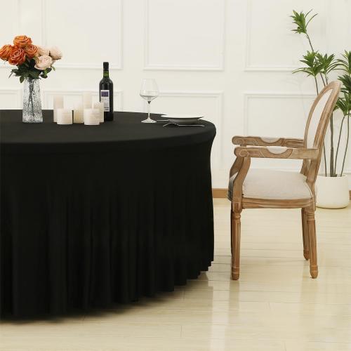 12 Pack 132inch Black Round Tablecloth, Circle Stretch Table Cloths for 6 FT Tables, Wrinkle Free Round Table Skirt for Wedding Birthday Photography Graduation Ceremonies Retirement Party Decorations