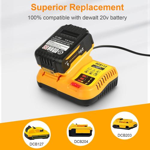 DCB112 Charger Repalcement for Dewalt 12v/20v Battery Charger Compatible with Dewalt 12v/20v Max Battery DCB200 DCB203 DCB125 DCB107 Yellow