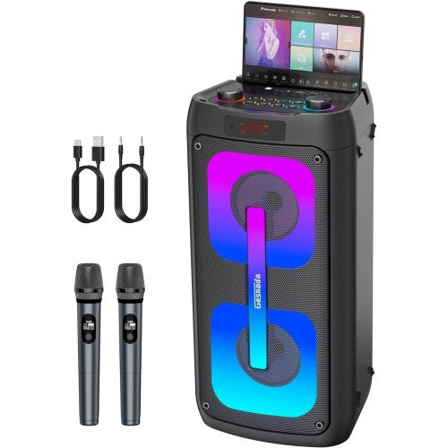 Karaoke Machine for Adults, Portable Bluetooth Speaker with 2 Wireless Microphones, Portable PA System with Disco Lights for Big Party, Outdoor, Ideal Gifts for Family, Music Lover