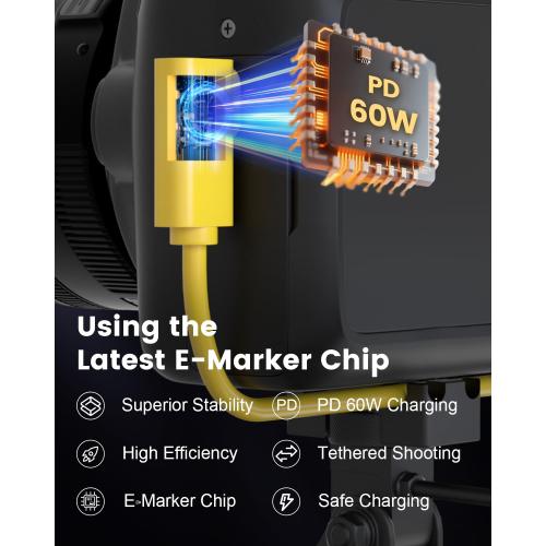 GeoHN.G Fiber Optic USB C Tethering Cable 15FT, Right Angle 10Gbps Bidirectional Data Transmission VR Cable with PD 60W, USB 3.2 GEN 2 Link Cord for VR/Camera/Computer/Sony/Canon/Nikon/MacBook