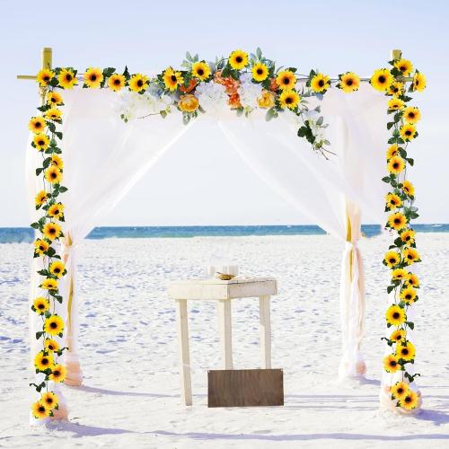 Uieke 10 Pack Artificial Sunflower Garland, 8.2ft/Pcs Silk Sunflowers with Green Leaves, Flowers Vines for Room Home Kitchen Garden Wedding Arch Bridal Baby Shower Party Outdoor Decor