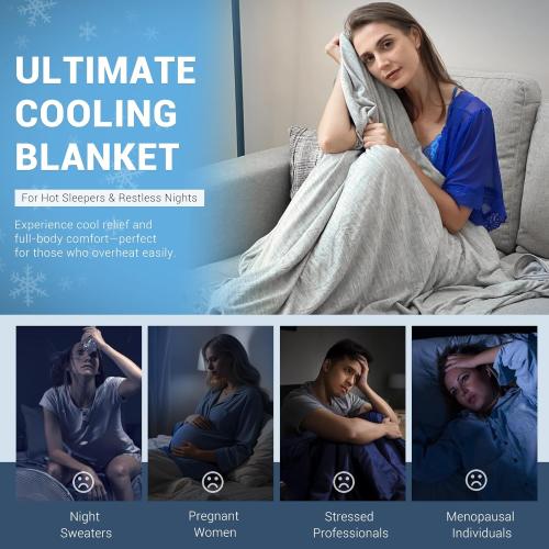 Elegear Revolutionary Cooling Blanket Queen Absorbs Heat to Keep Body Cool for Night Sweats, Arc-Chill3.0 Cool Fiber Q-Max>0.5 for Hot Sleepers, Lightweight Summer Cold Blankets for Sleeping 79“ x 86”