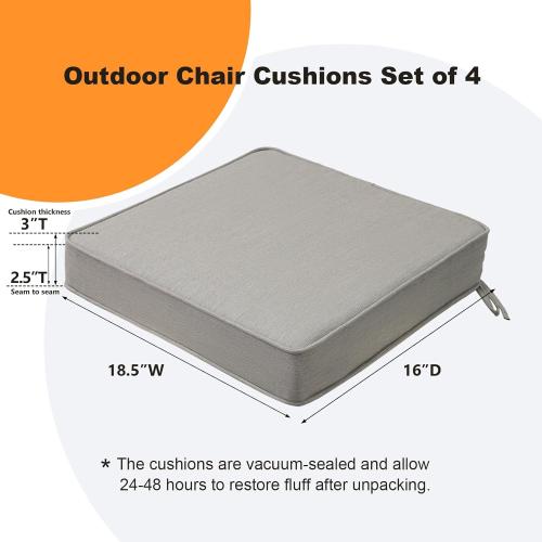 Unimatta Sunbrella Square Corner Seat Cushions, 18.5 x 16 x 3, Set of 4, Indoor Outdoor Water Repellent Universal Chair Pads with Ties for Patio Furniture, Garden Dining Chairs, Specrtum Pebble