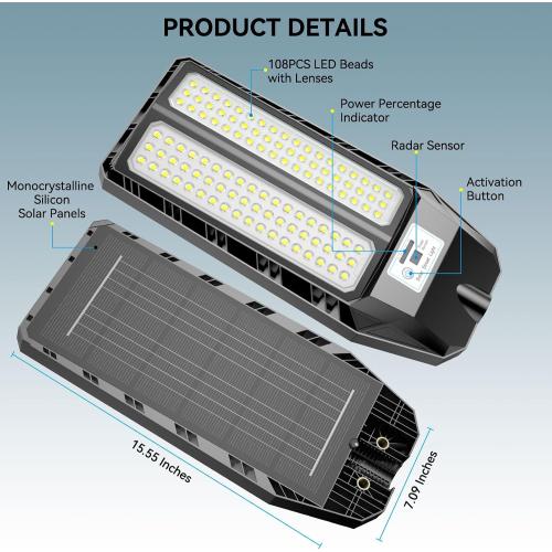 VOOJOY 5000W Solar Street Lights Outdoor, 7000K Solar Light Outdoor, 2 Pack