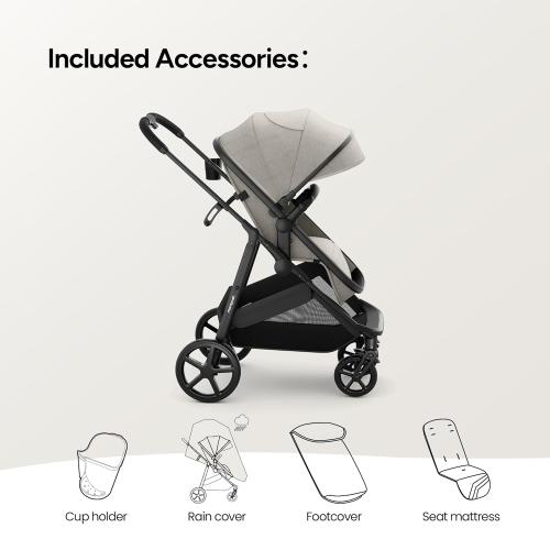 Mompush Wiz 2 in 1 Baby Stroller with Infant Pramette Mode, One Hand Fold Convertible Newborn to Toddler Stroller with Reversible Seat and Large UPF 50  Canopy
