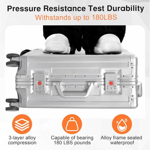 All Aluminum Carry On Luggage 22x14x9 Airline Approved，Hard Shell Carry On Luggage, Zipperless Luggage Aluminum Suitcase Luggage (sliver, 20inch)
