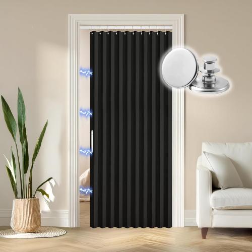 RINHARTEX Blackout Accordion Style Magnetic Door Curtain for Closet Pleated Folding Doorway Curtain Accordion Door Interior Room Divider Bedroom Bathroom Living Room(52 * 78,Black)