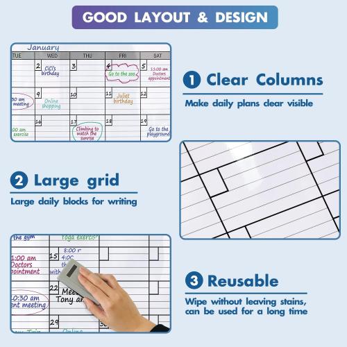 Dry Erase Two Month Laminated jumbo Wall Calendar, 38 x 50, Huge bimonthly Vertical Laminated Erasable White Board, Giant 60 day Family Whiteboard Schedule Planner, Large Multi Month Reusable Poster