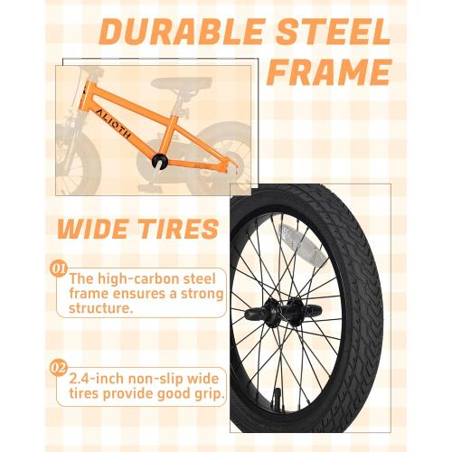 Size 12 14 16 20 Inch Color orange Kids Bike BMX Style Bicycle with Training Wheels for 2-14 Years Old Toddlers Boys Girls Coaster Brake Multiple Colors