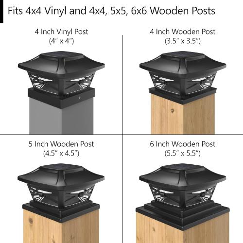 Davinci Lighting Renaissance Solar Outdoor Post Cap Lights - Includes Bases for 4x4 5x5 6x6 Posts - Bright LED Light - Slate Black (12 Pack)