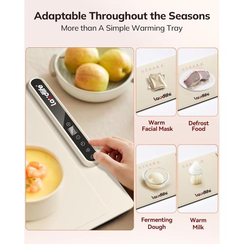 Food Warming Mat 24x16 Inches, Electric Warming Tray with 7 Temps, Foldable Food Warmer for Parties, Buffets, Family Gatherings, Holiday & Sabbath, Child Lock, Heating Mat for Food, Beige