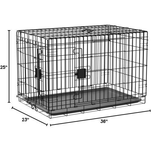 Amazon Basics Portable, Easy to Assemble, Foldable Metal Wire Dog Crate with Removable Tray, Double Door, Divider Panel, Handle, 36 x 23 x 25, Black