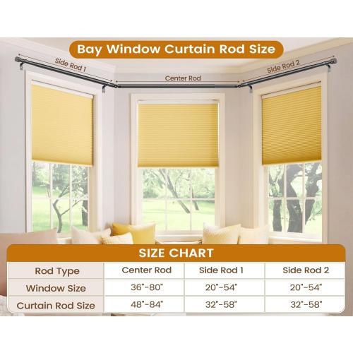 Black Bay Window Curtain Rod, HOTOZON 1 Inch Curtain Rods for Bay Windows 36-72 Inch(Center Rod), 20-36 Inch Side Rods for Windows, Heavy Duty Decorative Drapery Rod with End Cap Finials