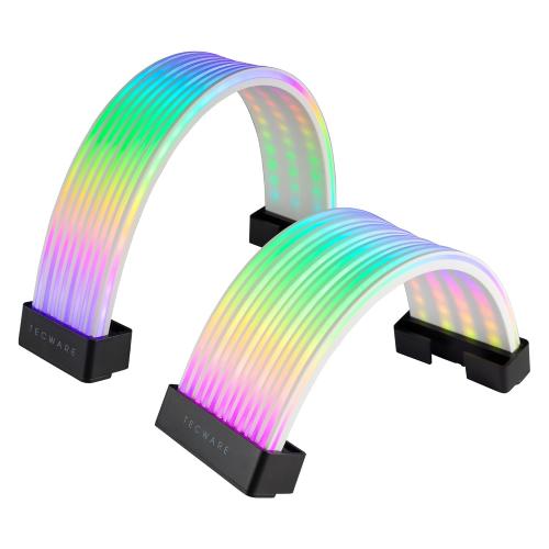 2 Pack TECWARE Flex RGB, Cable Cover Kit, Light Up LED Strip Set for PSU Extensions, 5V 3 Pin ARGB Sync, Compatible with 8-Pin or 16-Pin GPU Cable, 24-Pin Motherboard Cable, Black