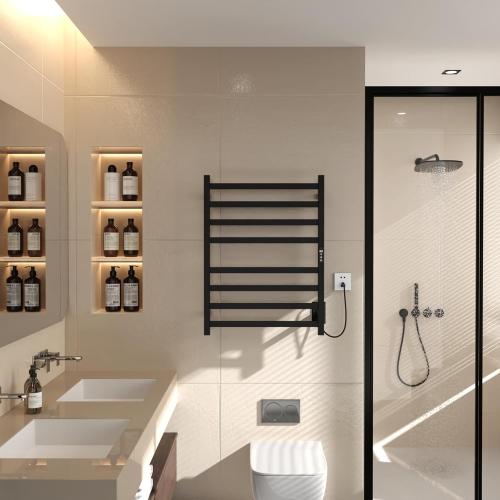 WONDERSKY Towel Warmer Rack, 8-Bar Stainless Steel Heated Towel Racks for Bathroom - Waterproof Wall Mounted Towel Warmers with Timed & Temperature Controller, Hard Wired/Plug-in, Black